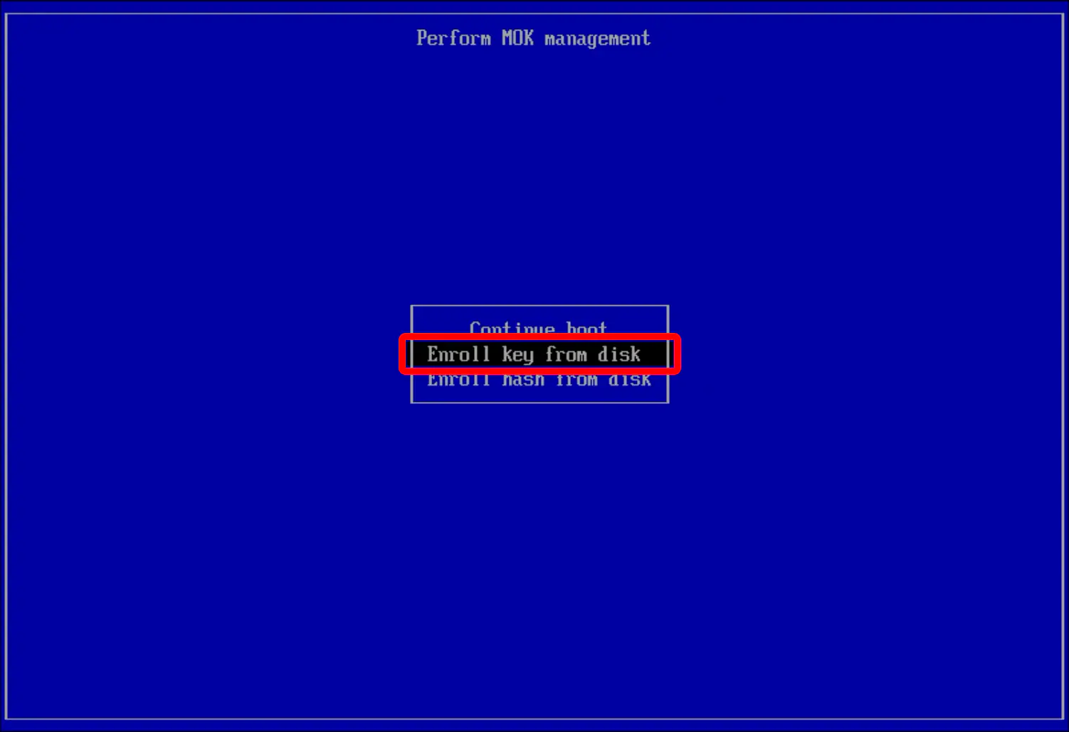 Выбор Enroll key from disk